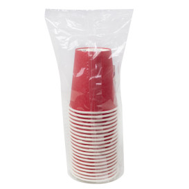 Plastic-Free Paper Cup 9 Oz/250ml "Colors" Red Ø8,0cm (20 Units)
