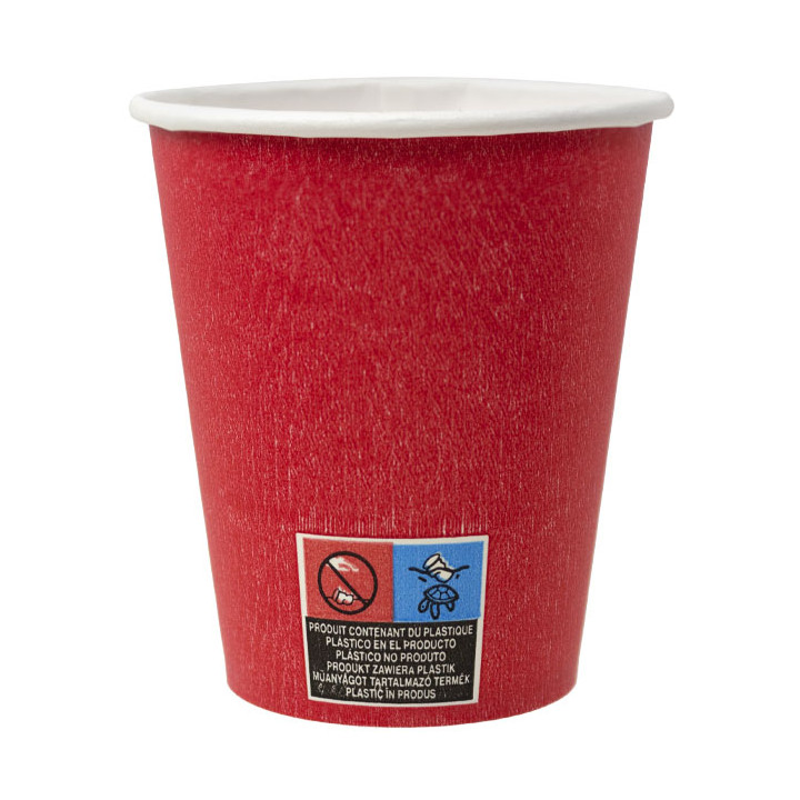 Plastic-Free Paper Cup 9 Oz/250ml "Colors" Red Ø8,0cm (300 Units)