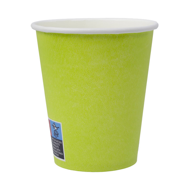 Plastic-Free Paper Cup 9 Oz/250ml "Colors" Green Ø8,0cm (300 Units)