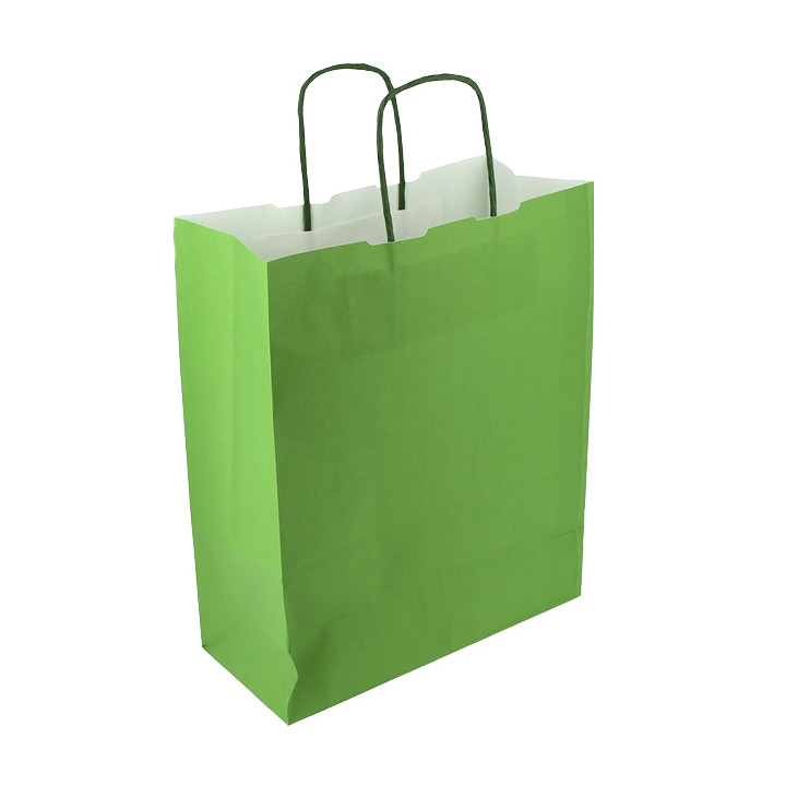 Paper Bag with Handles Green 100g/m² 25+11x31cm (200 Units)