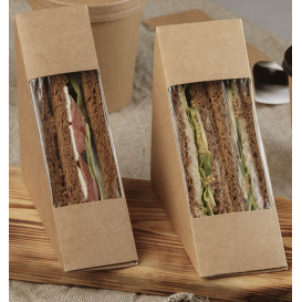 Paper Take-Out Container with Window Kraft Double Sandwich 12,5x6,5x12,5cm (50 Units)