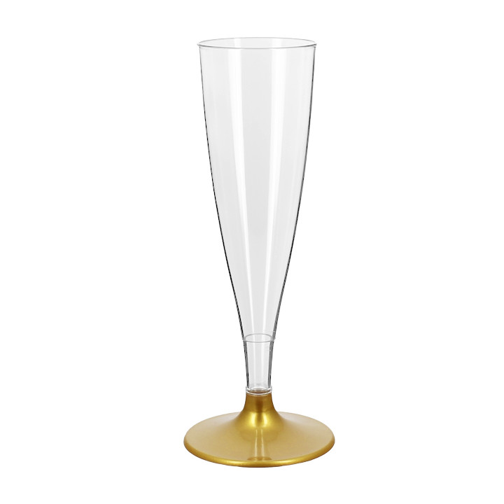 Reusable Plastic Stemmed Flute Sparkling Wine Gold 140ml 2P (6 Units)