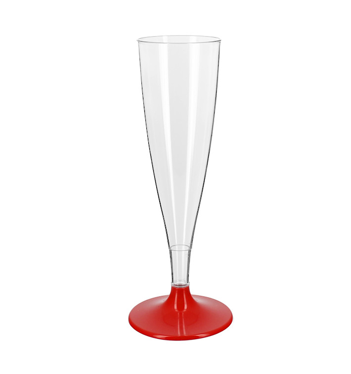 Reusable Plastic Stemmed Flute Sparkling Wine Red 140ml 2P (6 Units)