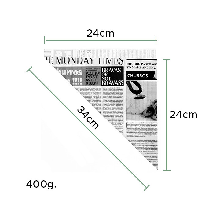 Paper Food Cone Grease-Proof "Times" 34cm 400g (250 Units)