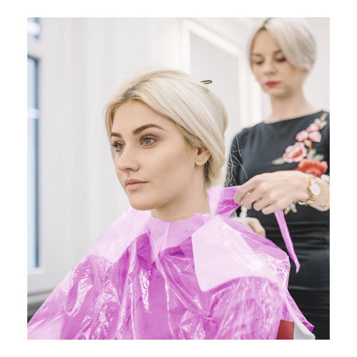 Disposable Plastic Dye Cape PE Pink 83x110cm (50 Units) 