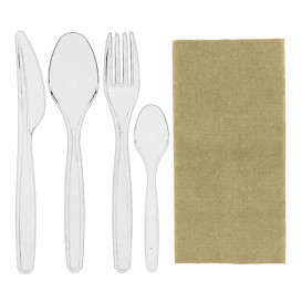 Cutlery Set Reusable PS 4 Pieces + Napkin (25 Units)