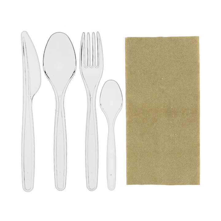 Cutlery Set Reusable PS 4 Pieces + Napkin (25 Units)