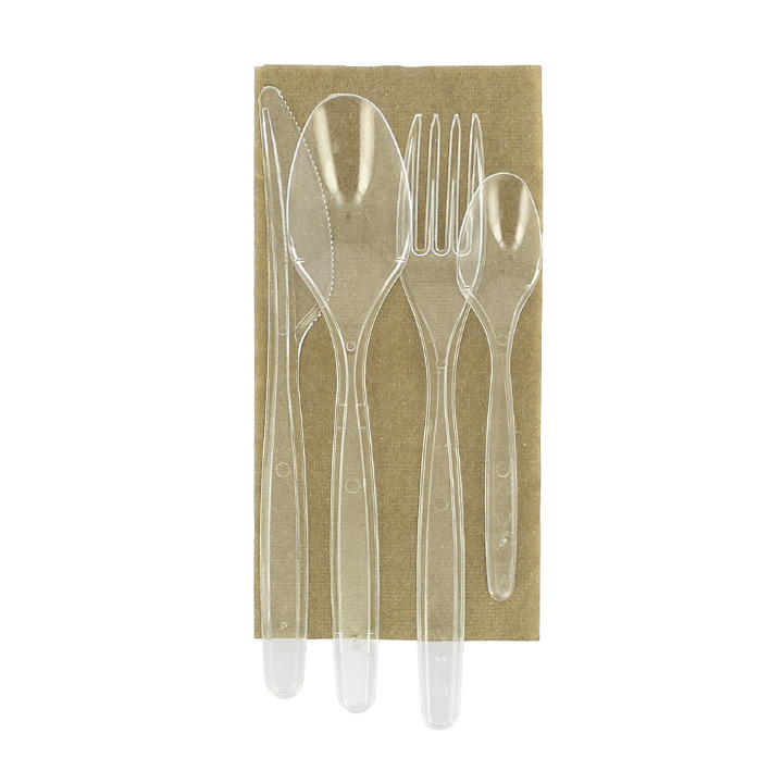 Cutlery Set Reusable PS 4 Pieces + Napkin (25 Units)