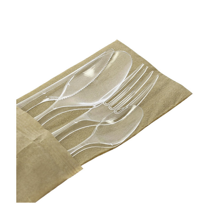 Cutlery Set Reusable PS 4 Pieces + Napkin (25 Units)
