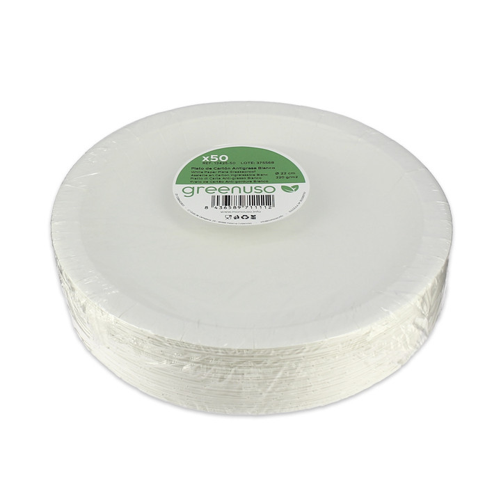 Paper Plate Round Greaseproof Shape White  Ø22cm 220g/m² (50 Units) 