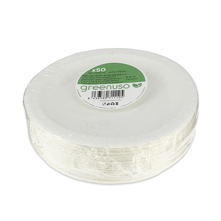 Paper Plate Round Greaseproof Shape White  Ø18cm 220g/m² (50 Units) 