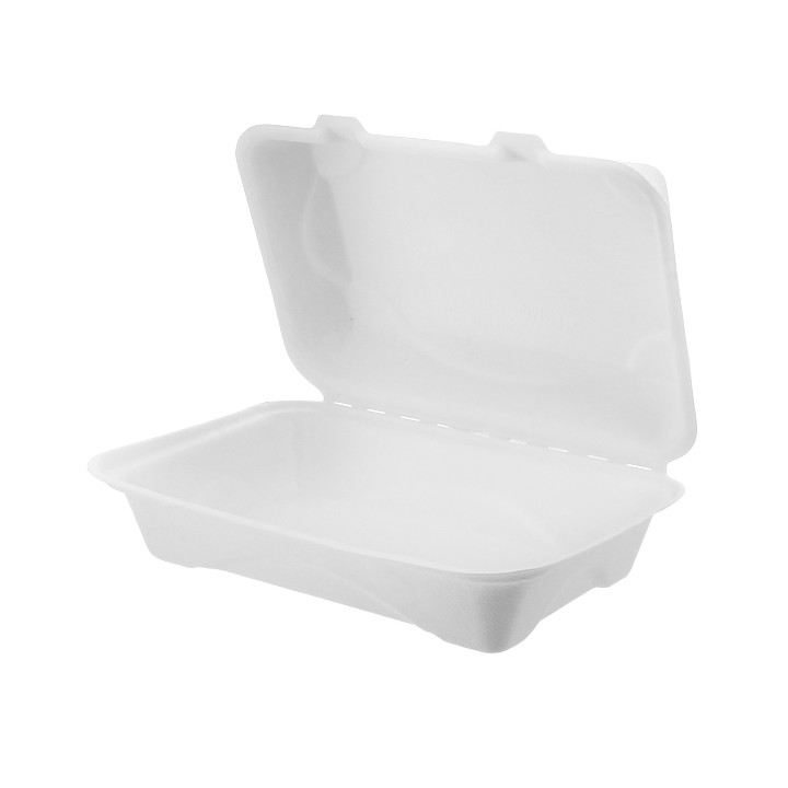 Sugarcane Hinged Container White 23x15x7,5cm (250 Units)