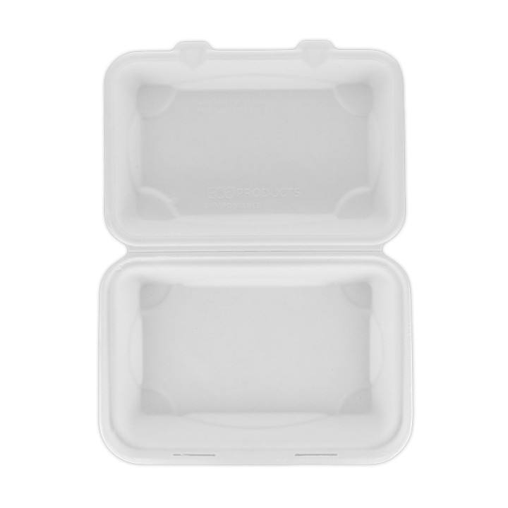 Sugarcane Hinged Container White 23x15x7,5cm (250 Units)