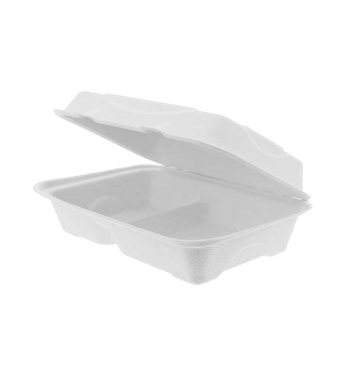 Sugarcane Hinged Container White 2C 23x15x7,5cm (250 Units)