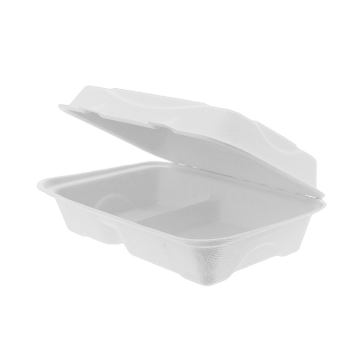 Sugarcane Hinged Container White 2C 23x15x7,5cm (250 Units)