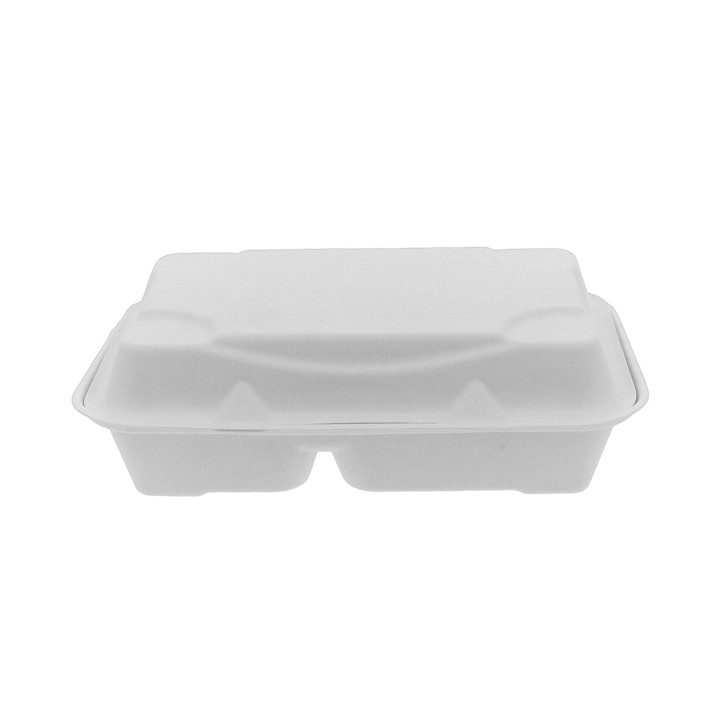 Sugarcane Hinged Container White 2C 23x15x7,5cm (250 Units)