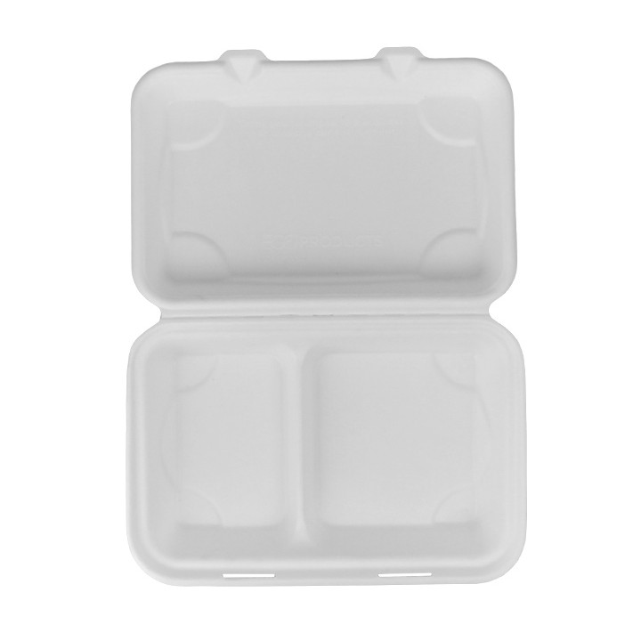 Sugarcane Hinged Container White 2C 23x15x7,5cm (250 Units)