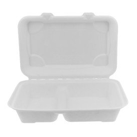 Sugarcane Hinged Container White 2C 23x15x7,5cm (50 Units)
