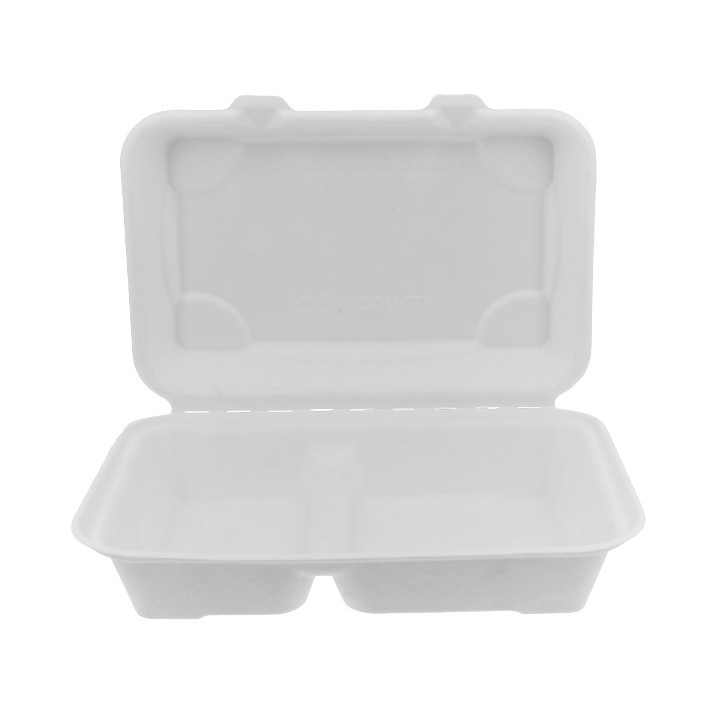 Sugarcane Hinged Container White 2C 23x15x7,5cm (50 Units)