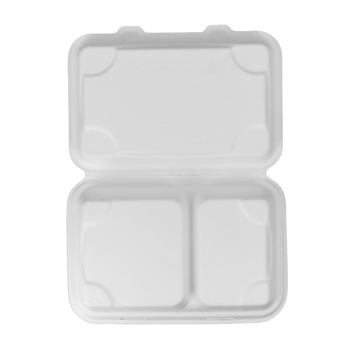 Sugarcane Hinged Container White 2C 23x15x7,5cm (50 Units)