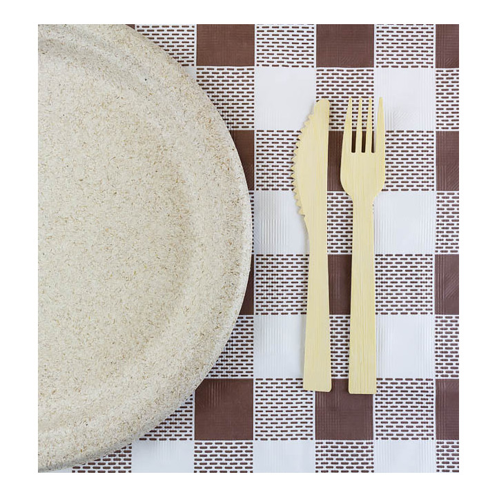 Pre-Cut Paper Tablecloth Brown Checkers 40g 1x1m (400 Units)  