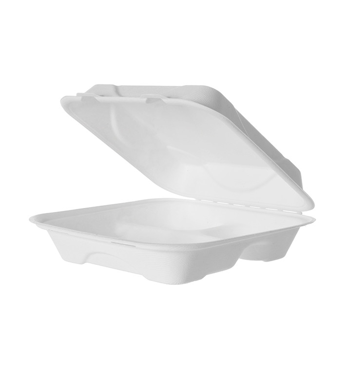 Sugarcane Hinged Container White 3C 23x15x7,5cm (50 Units)
