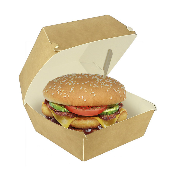Paperboard Burger Box Kraft Mega Double Closing 15,5x15,5x10cm (50 Units)
