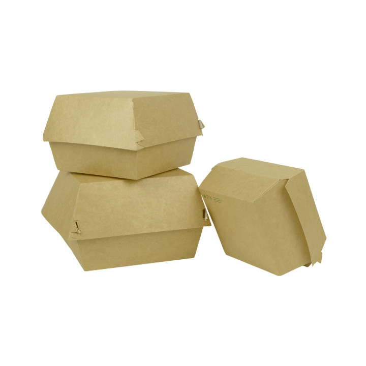 Paperboard Burger Box Kraft XXL Double Closing 13x13x9cm (400 Units)