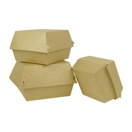 Paperboard Burger Box Kraft XXL Double Closing 11,4x11,4x9cm (50 Units)