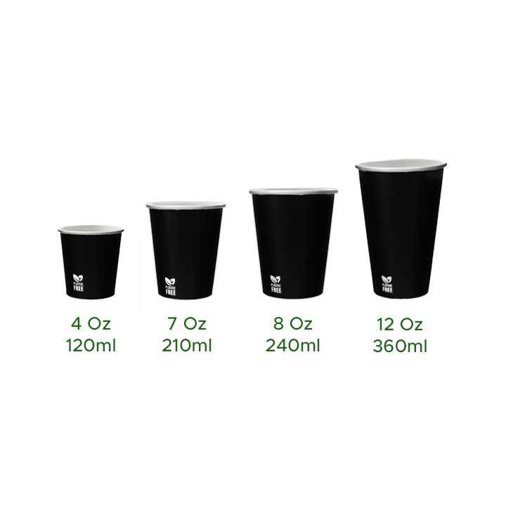 Plastic-Free Paper Cup 7 Oz/210ml Black Ø7,0cm (1.000 Units)