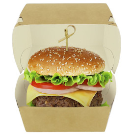 Paperboard Burger Box Kraft XXL Double Closing 11,4x11,4x9cm (50 Units)
