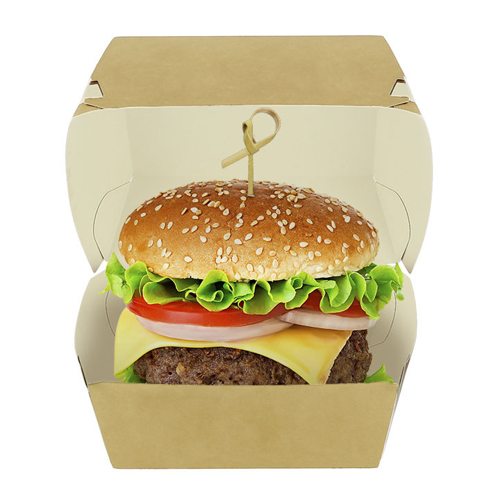 Paperboard Burger Box Kraft XXL Double Closing 13x13x9cm (400 Units)