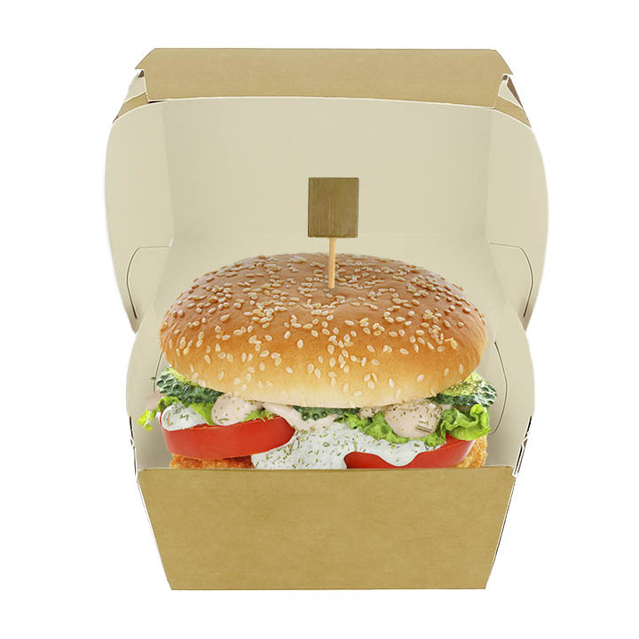 Paperboard Burger Box Kraft Double Closing 11x11x7,5cm (50 Units)