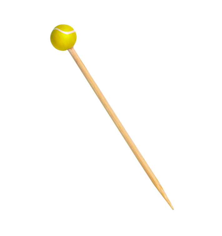 Bamboo Food Pick Tennis Design 12cm (100 Units)  