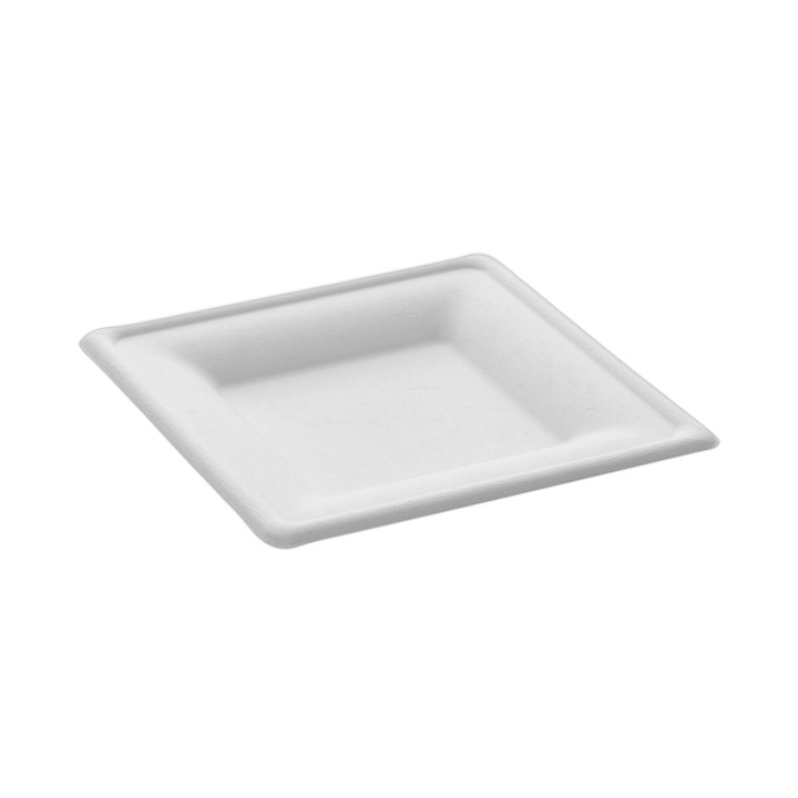 Sugarcane Plate Square shape White 20x20 cm (50 Units) 