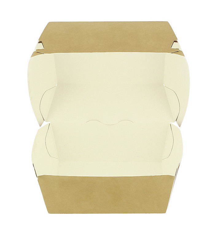 Paperboard Burger Box Kraft XXL Double Closing 11,4x11,4x9cm (50 Units)