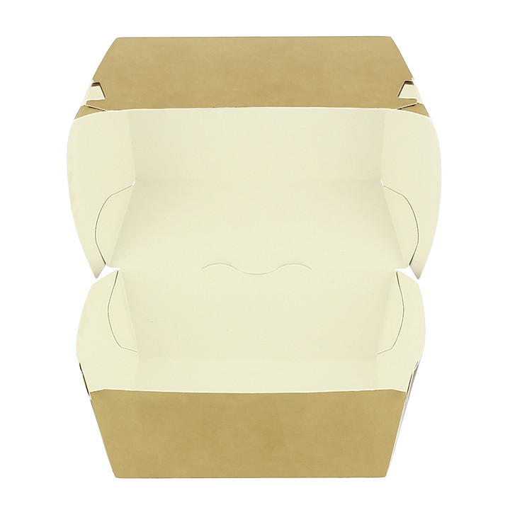 Paperboard Burger Box Kraft XXL Double Closing 13x13x9cm (50 Units)