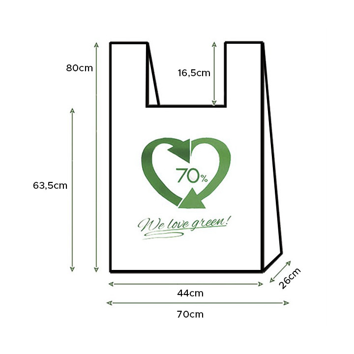 Plastic T-Shirt Bag 70% Recycled 70x80cm 50µm (300 Units)