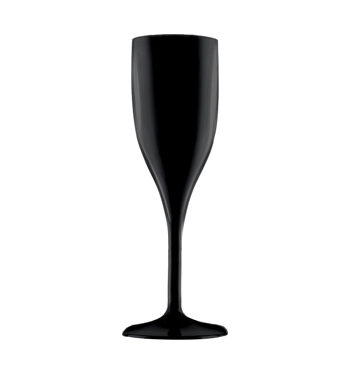 Reusable Plastic Flute Sparkling Wine Black SAN 150ml (6 Units)