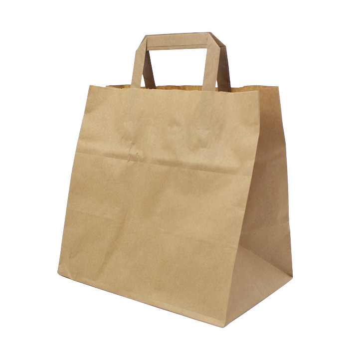 Paper Bag with Handles Kraft Flat 70g/m² 26+18x26cm (50 Units) 