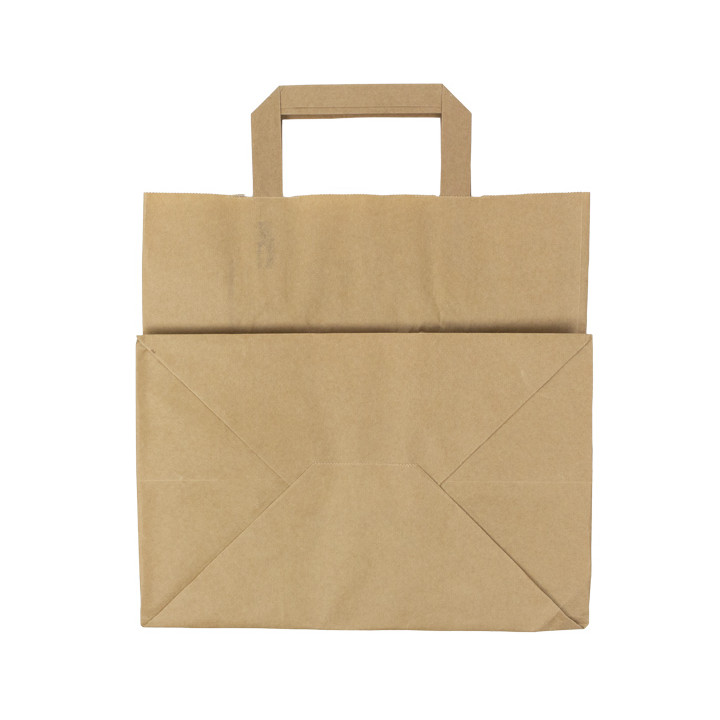 Paper Bag with Handles Kraft Flat 70g/m² 26+18x26cm (50 Units) 