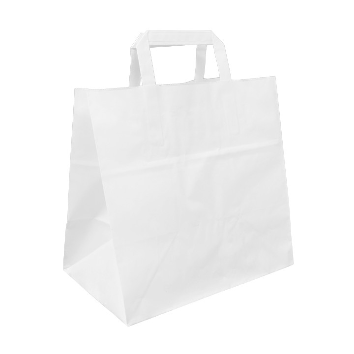 Paper Bag with Handles White Flat 70g/m² 26+18x26cm (50 Units) 