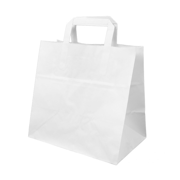 Paper Bag with Handles White Flat 70g/m² 26+18x26cm (50 Units) 