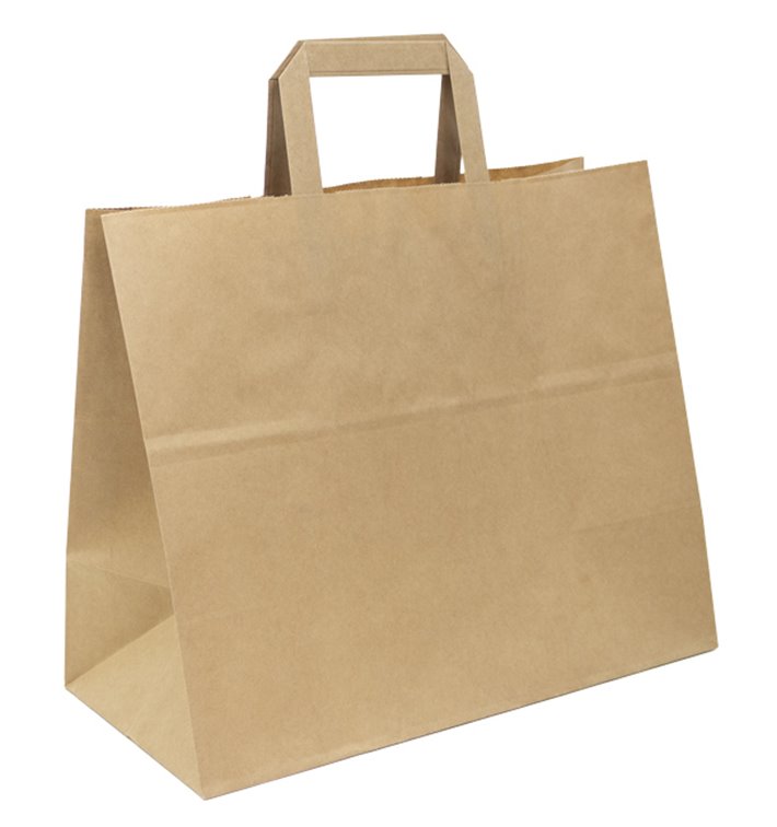 Paper Bag with Handles Kraft Flat 70g/m² 32+22x26cm (50 Units) 