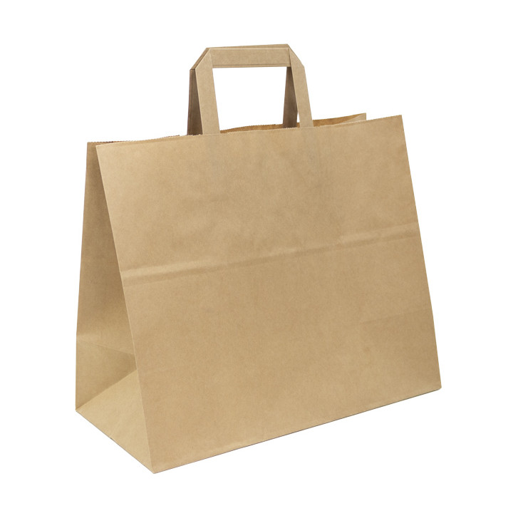 Paper Bag with Handles Kraft Flat 70g/m² 32+22x26cm (50 Units) 