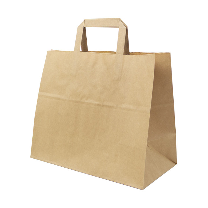 Paper Bag with Handles Kraft Flat 70g/m² 32+22x26cm (50 Units) 
