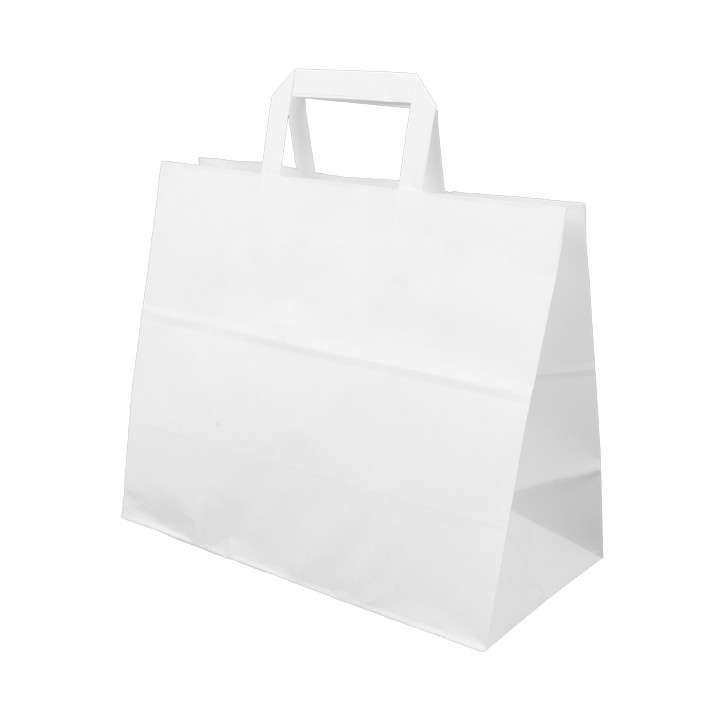 Paper Bag with Handles White Flat 70g/m² 32+22x26cm (50 Units) 