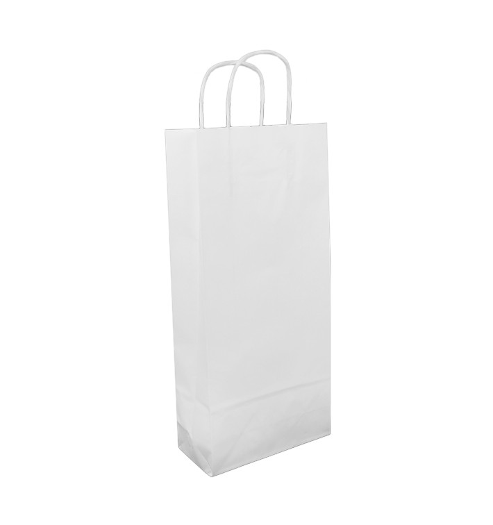 Paper Bottle Bag with Handles White 18+8x39cm (50 Units) 