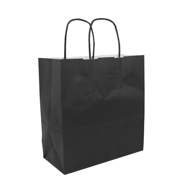 Paper Bag with Handles Kraft Black 100g/m² 22+9x23cm (250 Units)