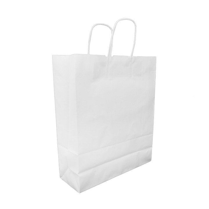 Paper Bag with Handles Kraft White 100g/m² 32+12x41cm (200 Units)